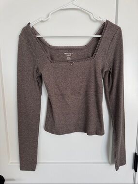 American Eagle Outfitters Taupe Square Neck Long Sleeve Top